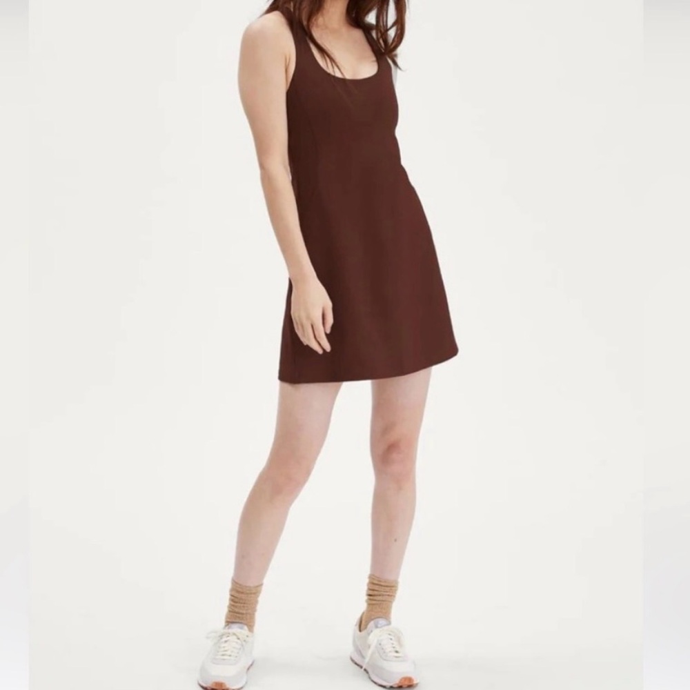 Girlfriend Collective Paloma Mini Dress in Deep Brown Medium